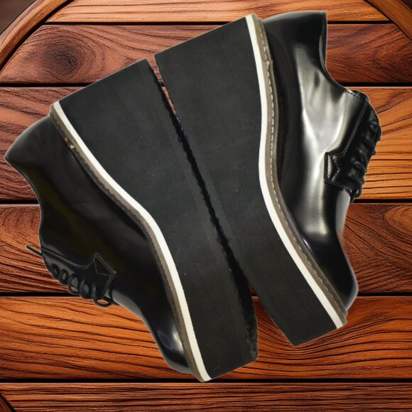 Serre Boyfriend Style Black Lace-Up Platform Brogues, Size 8 - Picture 8 of 11